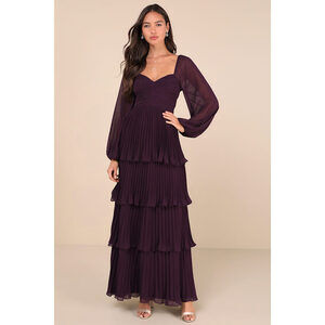 Lulus Impactful Elegance Purple Tiered Balloon Sleeve Maxi Dress - Size L